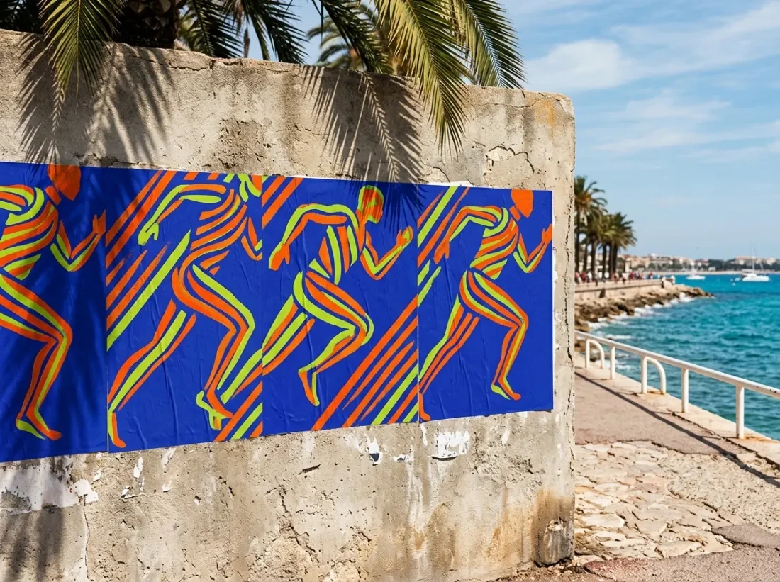 Concept Corniche Run race posters on a seaside wall