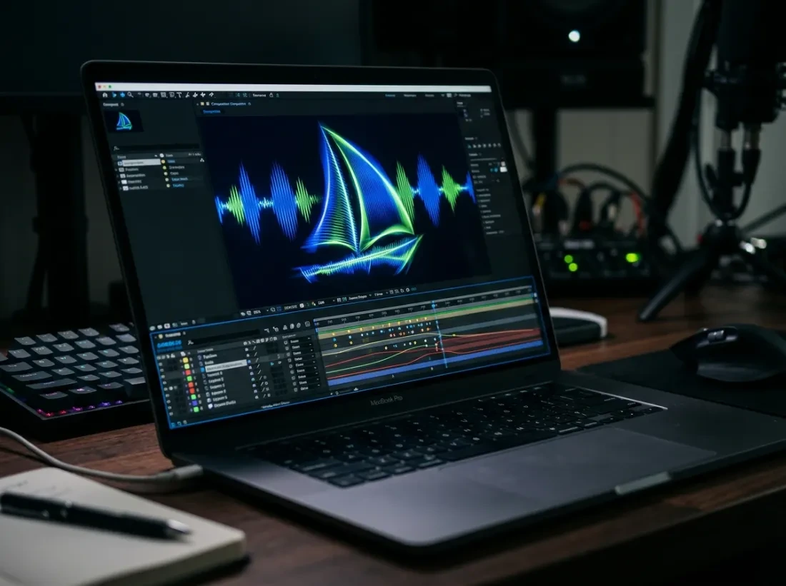 Concept sound-reactive sail graphic on a motion-design timeline