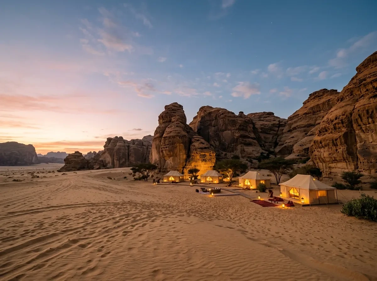 AlUla sandstone cliffs at dusk